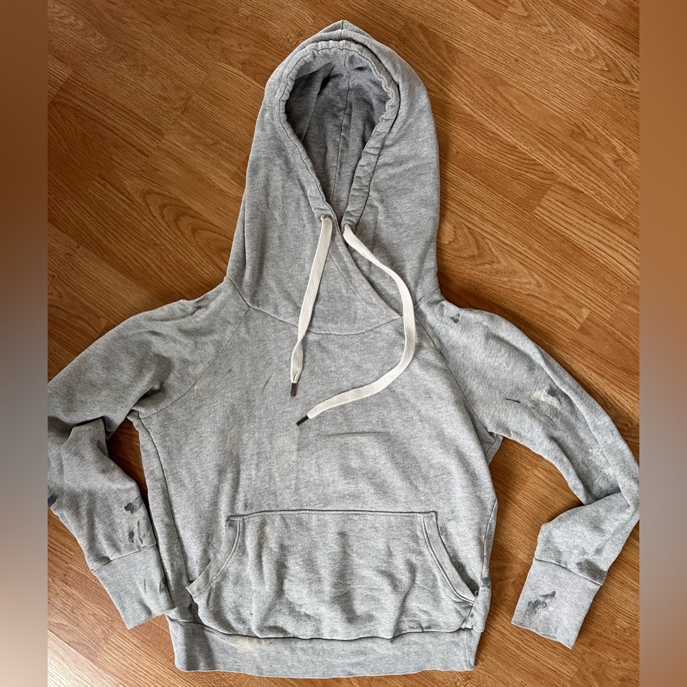 NSF gray hoodie with decorative paint (intentional)